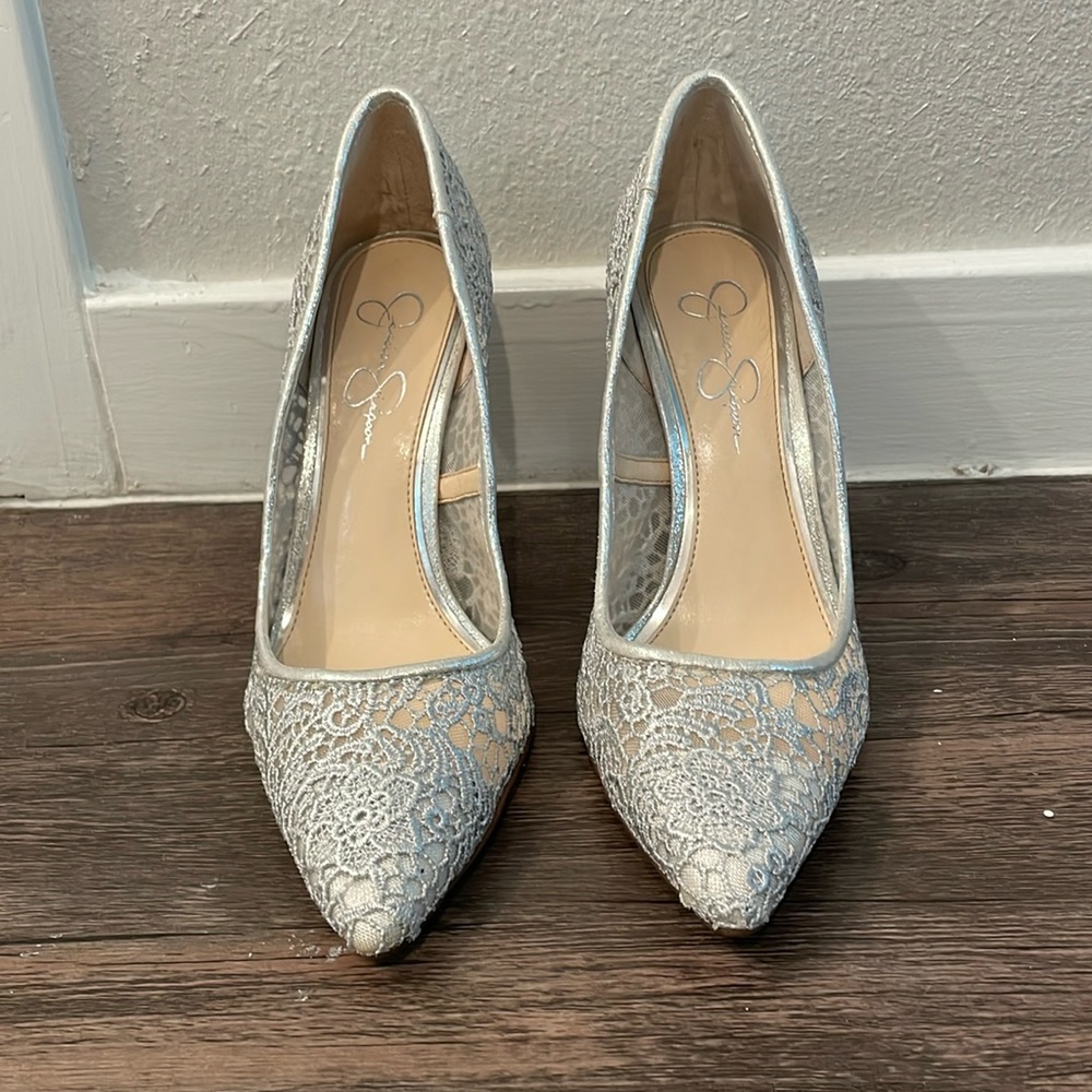 Jessica Simpson Silver Lace Pumps